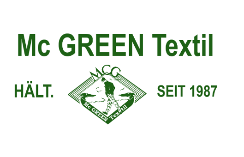 Grünes Logo mit Schriftzug Mc GREEN Textil, Hält. Seit 1987.
